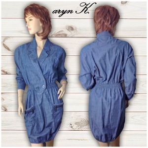 aryn K %100 Cotton Blue Denim Shirt Dress Med NWT